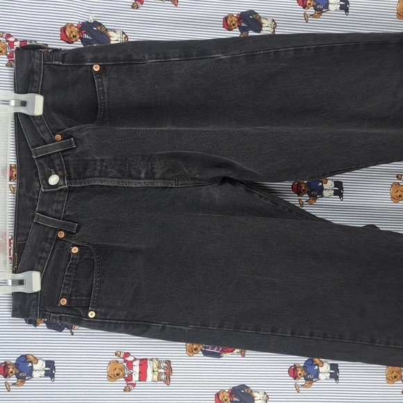 Y2K Levi's 501 button fly black wash fade straight leg denim jeans Size 33 / 34 - Picture 3 of 7